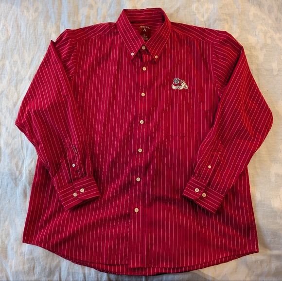 Antigua Other - Antigua Fresno State Bulldogs, Red Button Down Shirt with Pinstripes